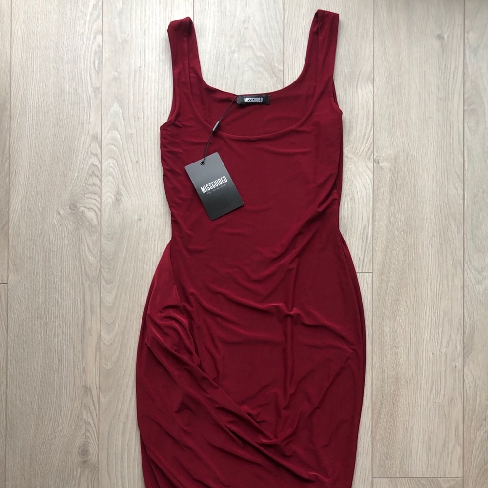 Missguided Burgundy Tank Midi Dress Assymetrical